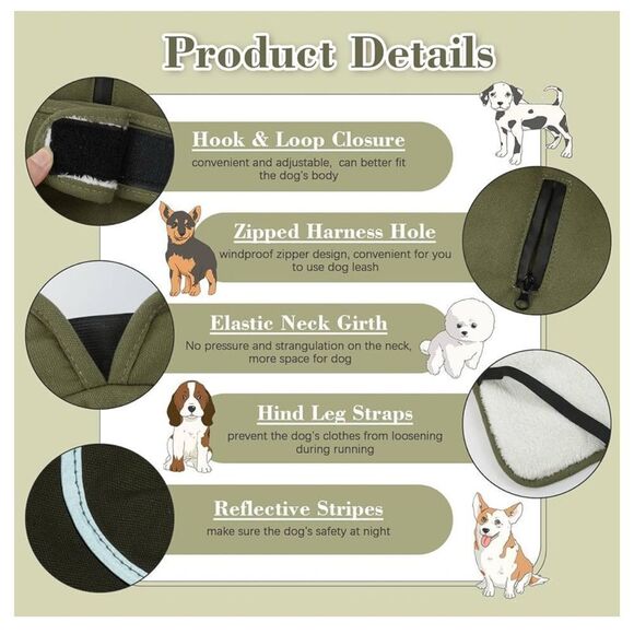 Kuoser Canvas Dog Winter Coat Reflective Fleece size XL army green - Picture 4 of 9